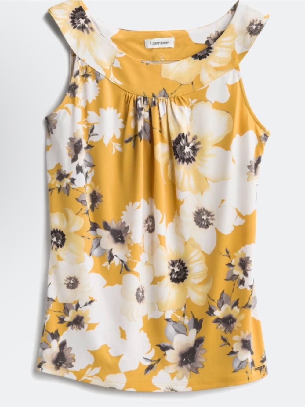 Calvin Klein Yellow and White Floral Tank Top